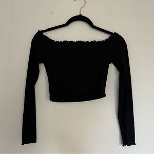 Nasty Gal Black Cropped Off Shoulder Long Sleeve Top